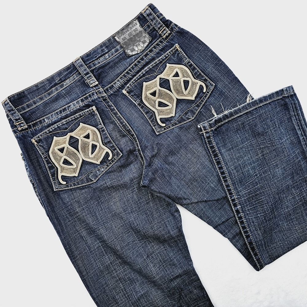 Express Mens 33W 30L Jeans Blake Loose Boot Blue Denim‎ Y2K Streetwear Grunge